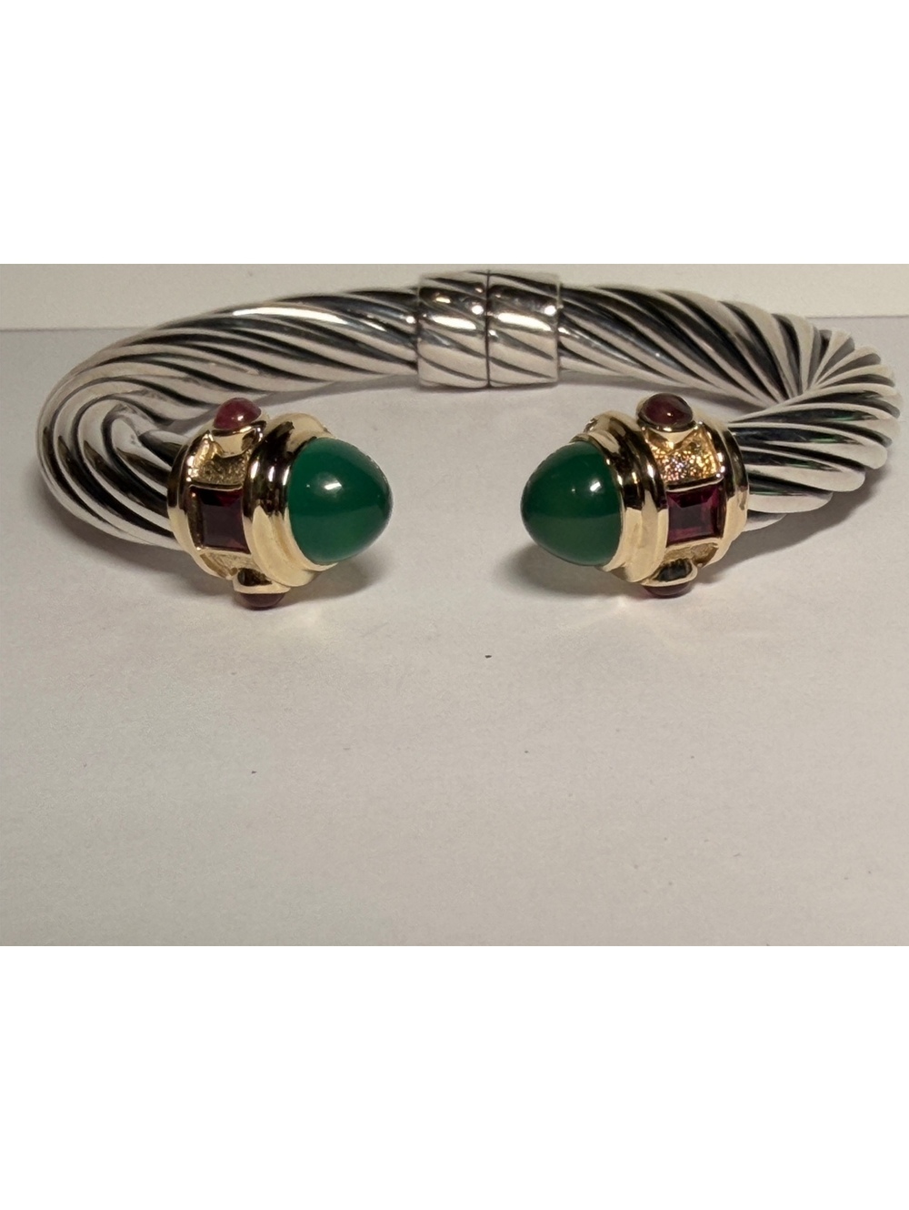 David Yurman 10mm Renaissance Bracelet with Green Onyx, 14k Gold and Silver